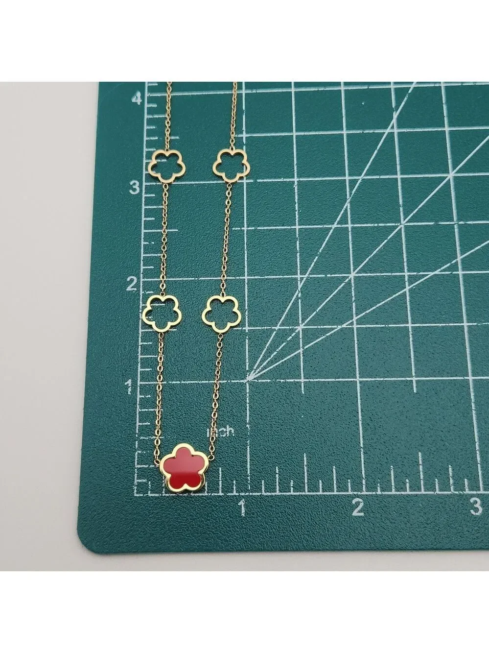 Red Floral Necklace 18k Gold Plated Stainless Steel Dainty Necklace Multi Charm